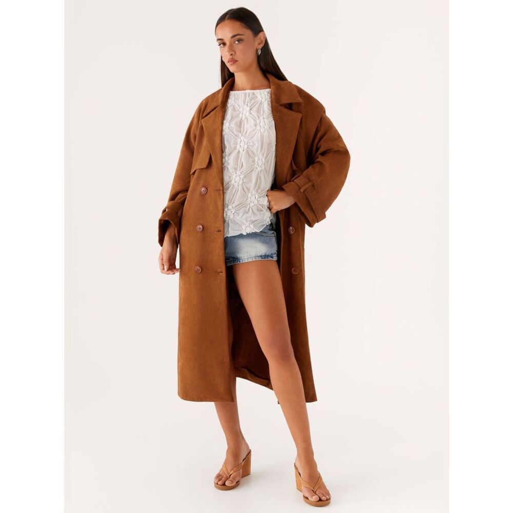 Peppermayo Bridie Faux Suede Trench Coat - Brown